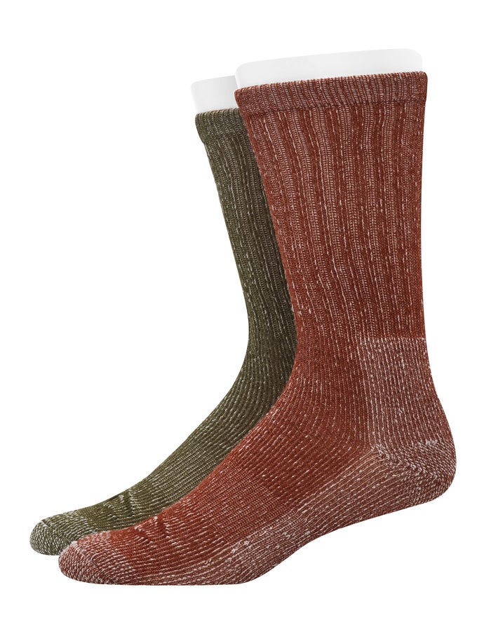 Champion Mens Socks NZ - Outdoor Midweight Crew With Wool 2-Pairs Brown/Olive ( 5798-CNJIM )